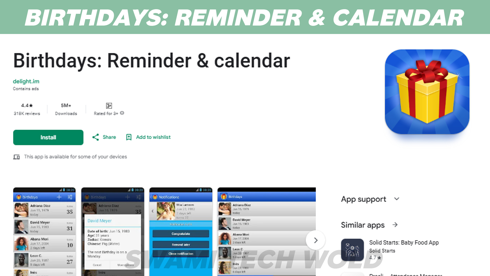 Birthdays: Reminder & calendar
