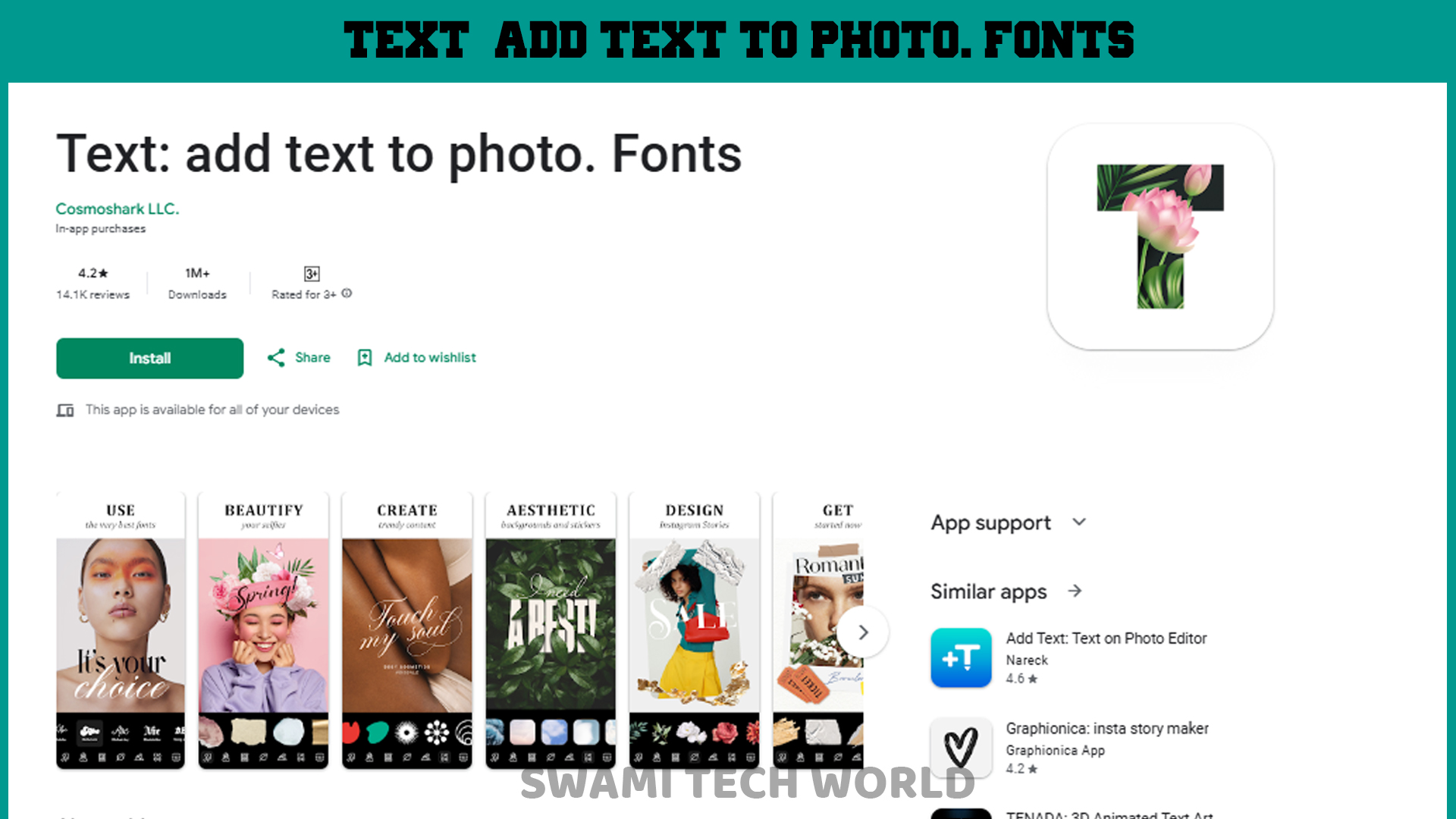 Text: add text to photo. Fonts